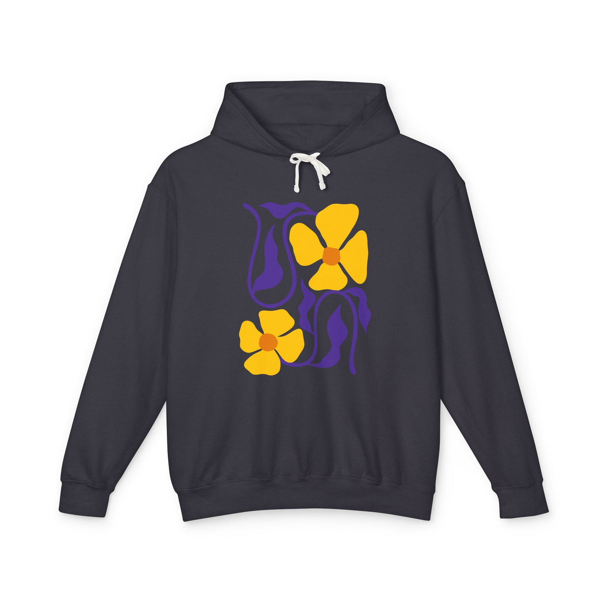 Yellow & Purple 70s-Inspired Flower Design Lightweight Women's Hooded Sweatshirt