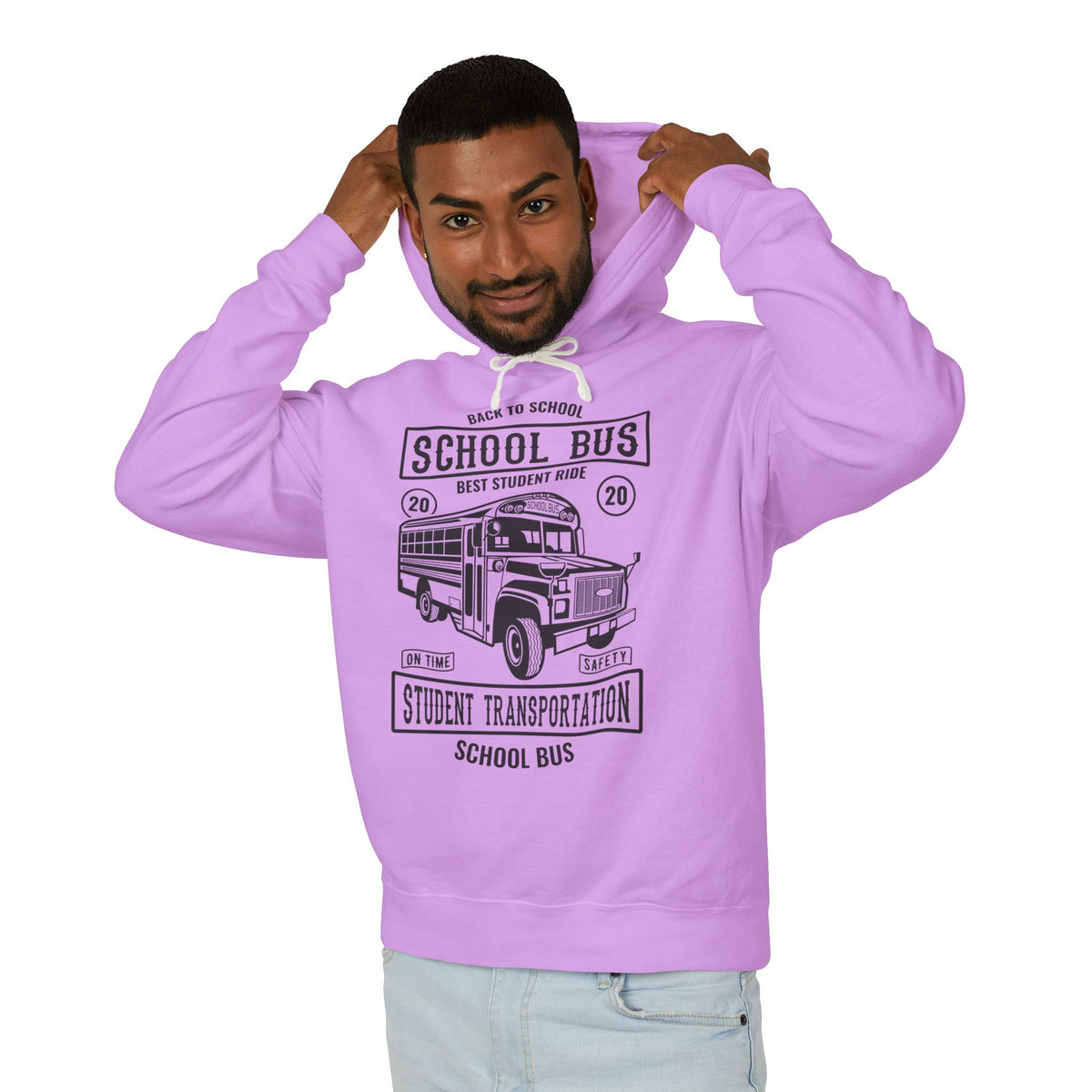 Back To School Bus Transportation Lightweight Hooded Sweatshirt