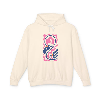 Pink Nautical Wave Graphic Lightweight Women's Hooded Sweatshirt