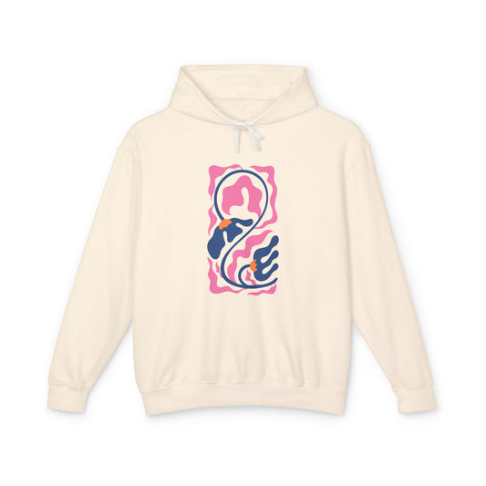 Pink Nautical Wave Graphic Lightweight Women's Hooded Sweatshirt