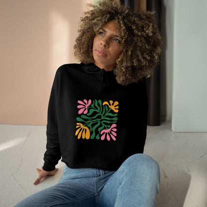 Floral Cutout Abstract Crop Hoodie