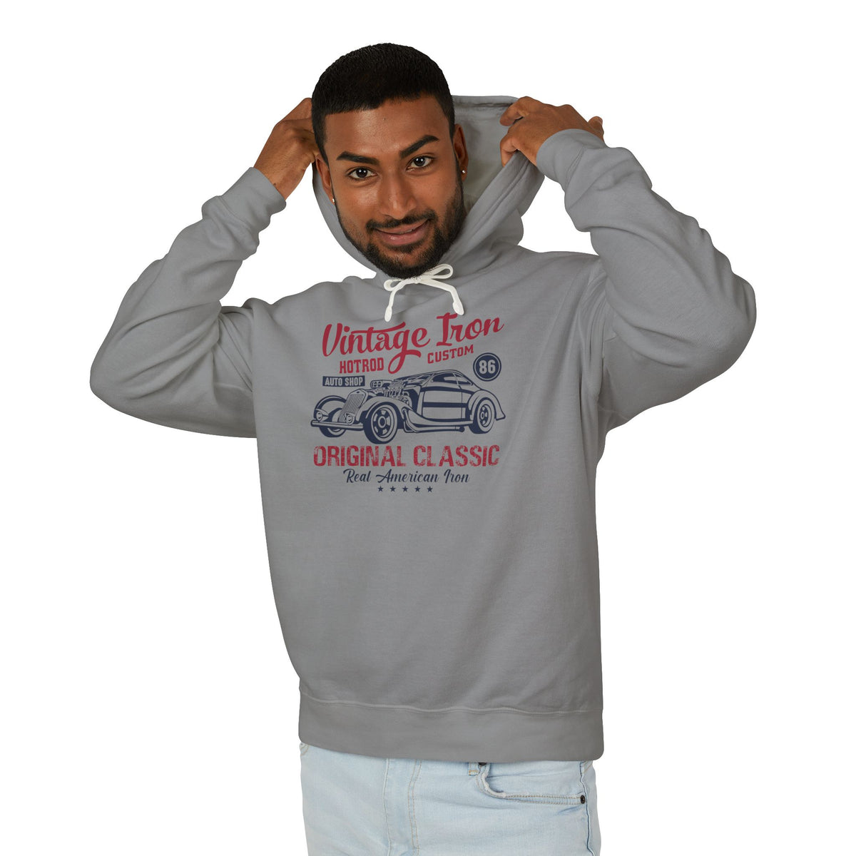 Vintage Iron Hotrod Custom Original Classic Lightweight Hooded Sweatshirt