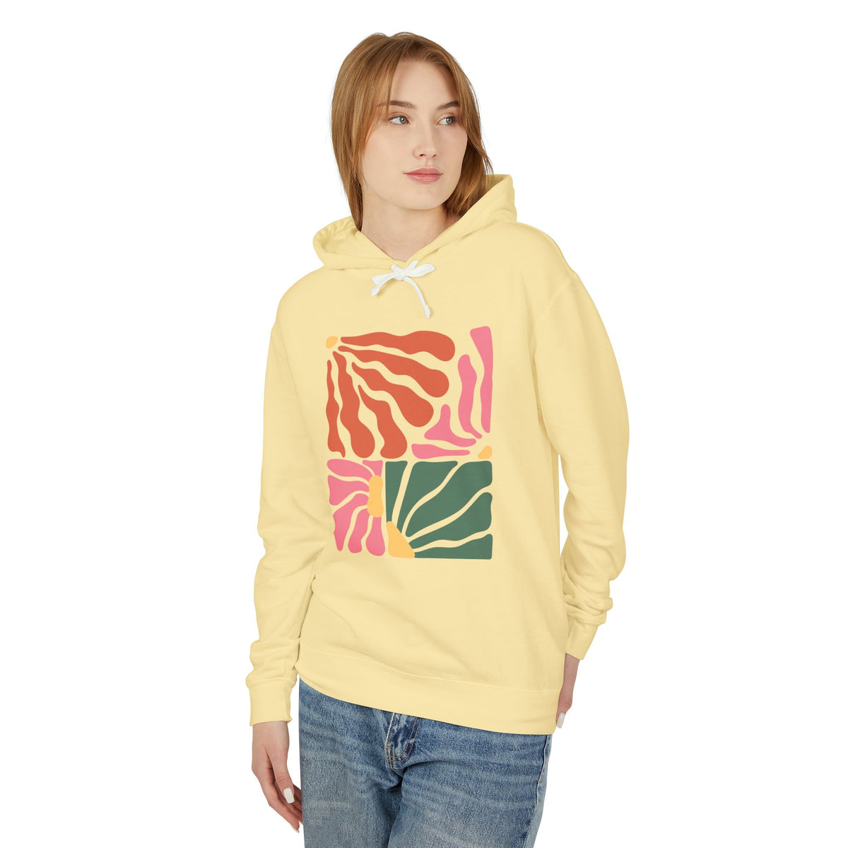 Abstract Geometric Color Block Lightweight Women's Hooded Sweatshirt