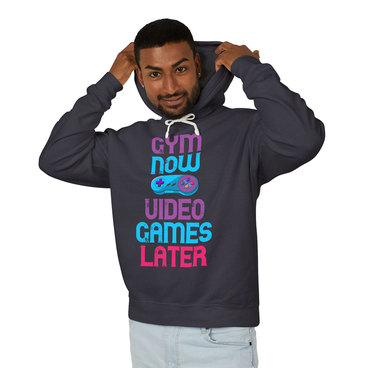 Gym Now Video Games Later Lightweight Hooded Sweatshirt