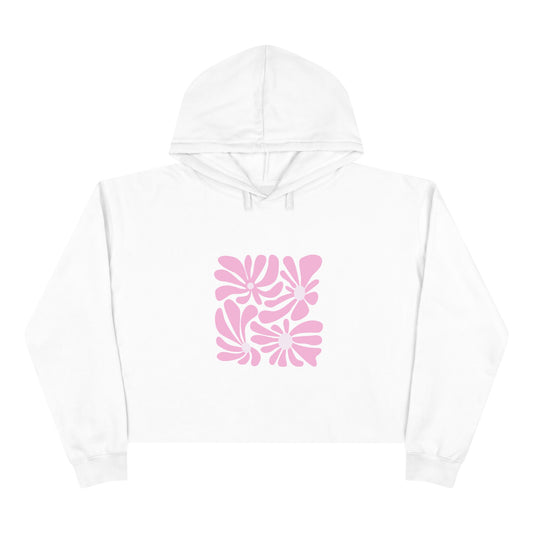 Pink Retro Floral Crop Hoodie