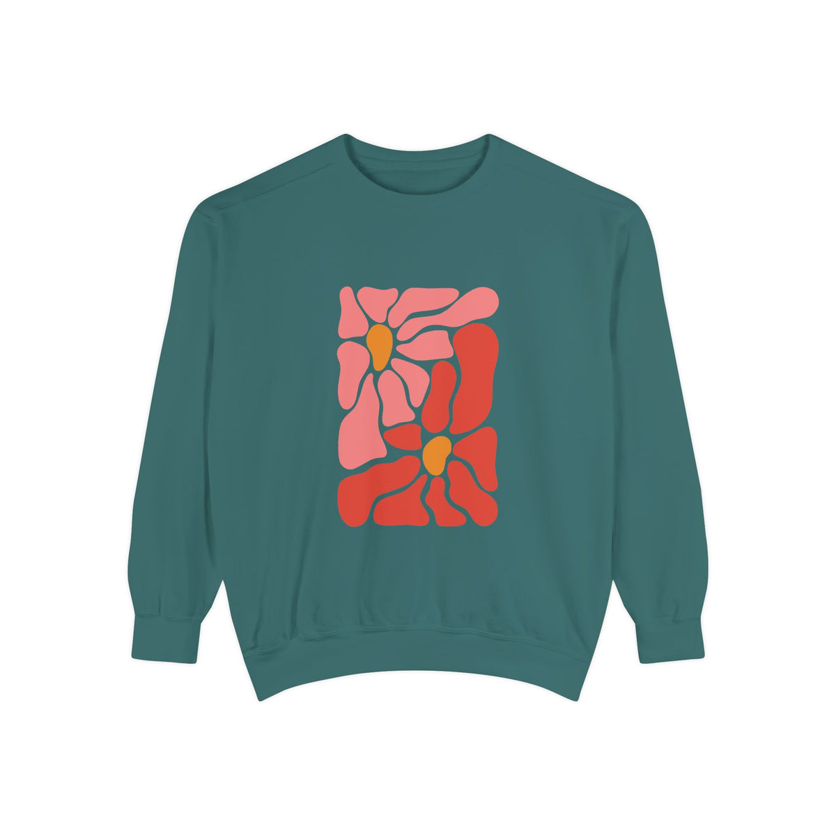 Pink Retro Flower Graphic Garment-Dyed Women's Hooded Sweatshirt