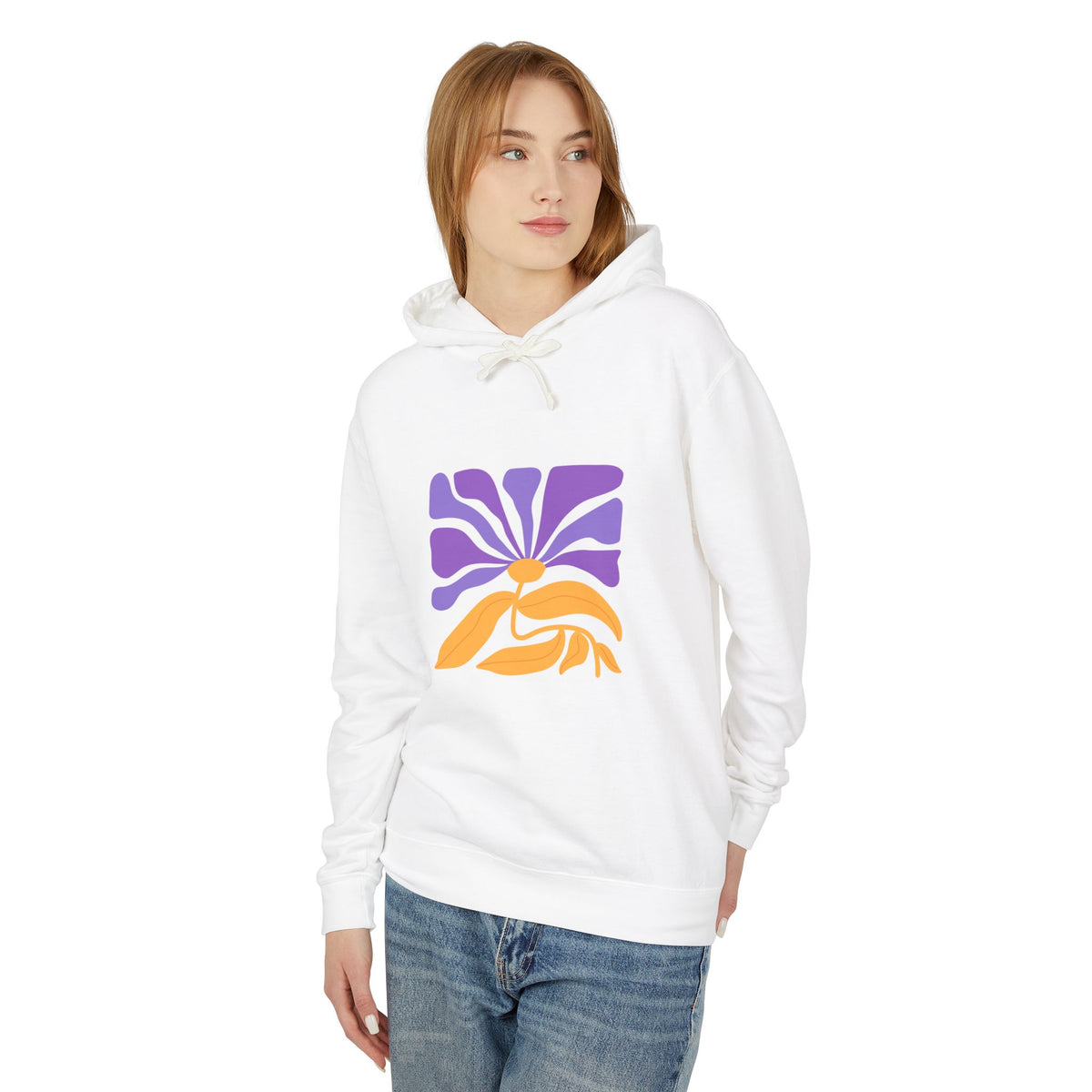 Retro Purple & Orange Sunburst Lightweight Women's Hooded Sweatshirt