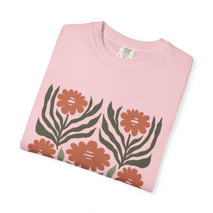 Rustic Flower Print Garment-Dyed Women's T-Shirt