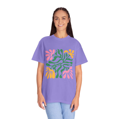 Floral Cutout Abstract Garment-Dyed Women's T-Shirt