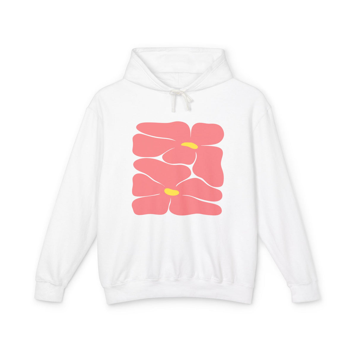 Pink Retro Flowers Graphic Lightweight Women's Hooded Sweatshirt