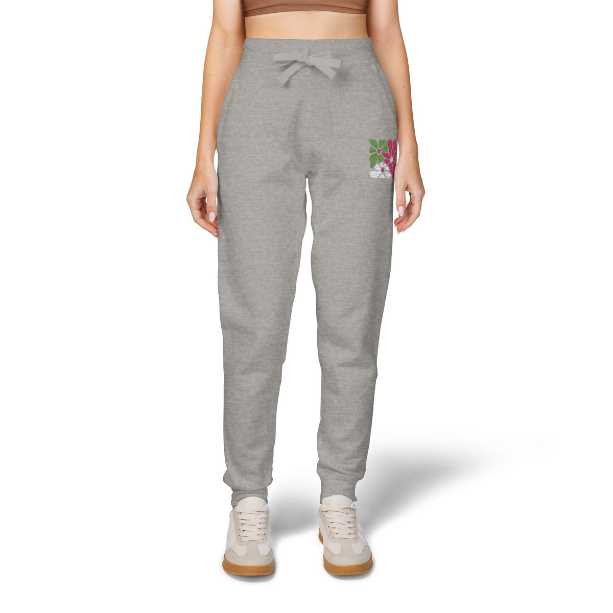 Floral Retro Block Print Embroidered Women's Fleece Sweatpants
