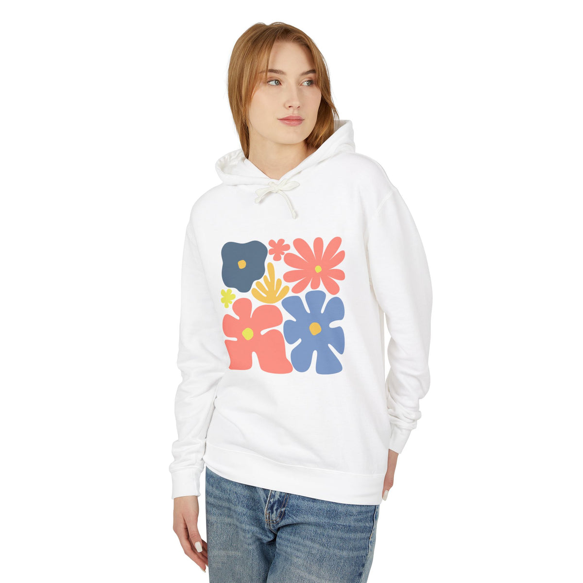 Colorful 70s Bloom Lightweight Women's Hooded Sweatshirt