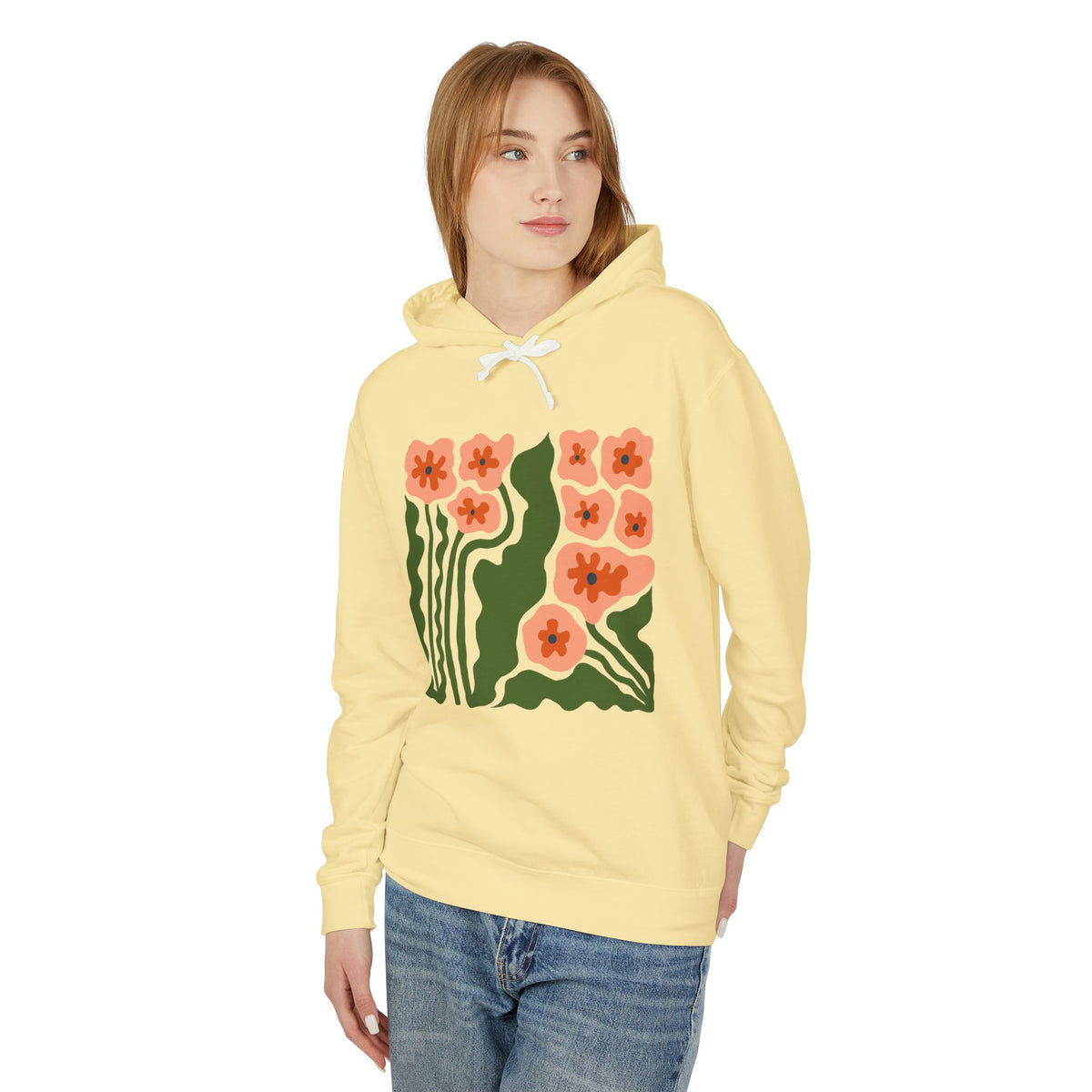 Retro Wildflower Garden Lightweight Women's Hooded Sweatshirt