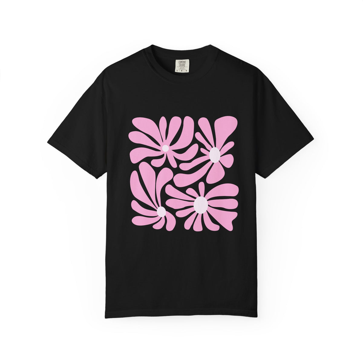 Pink Retro Floral Garment-Dyed Women's T-Shirt