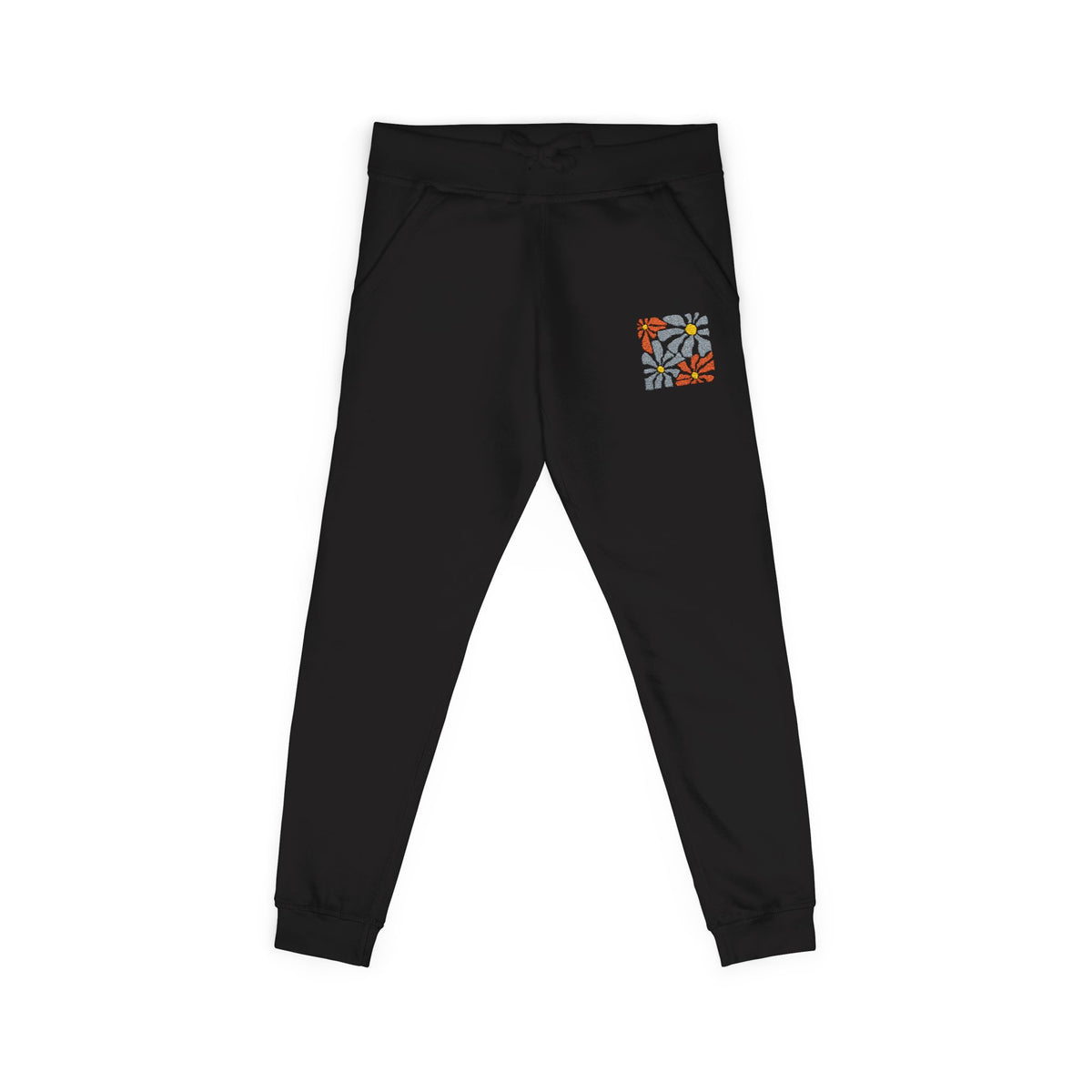 Retro Pink Daisy Graphic Embroidered Women's Fleece Sweatpants