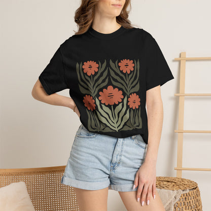 Rustic Flower Print Garment-Dyed Women's T-Shirt