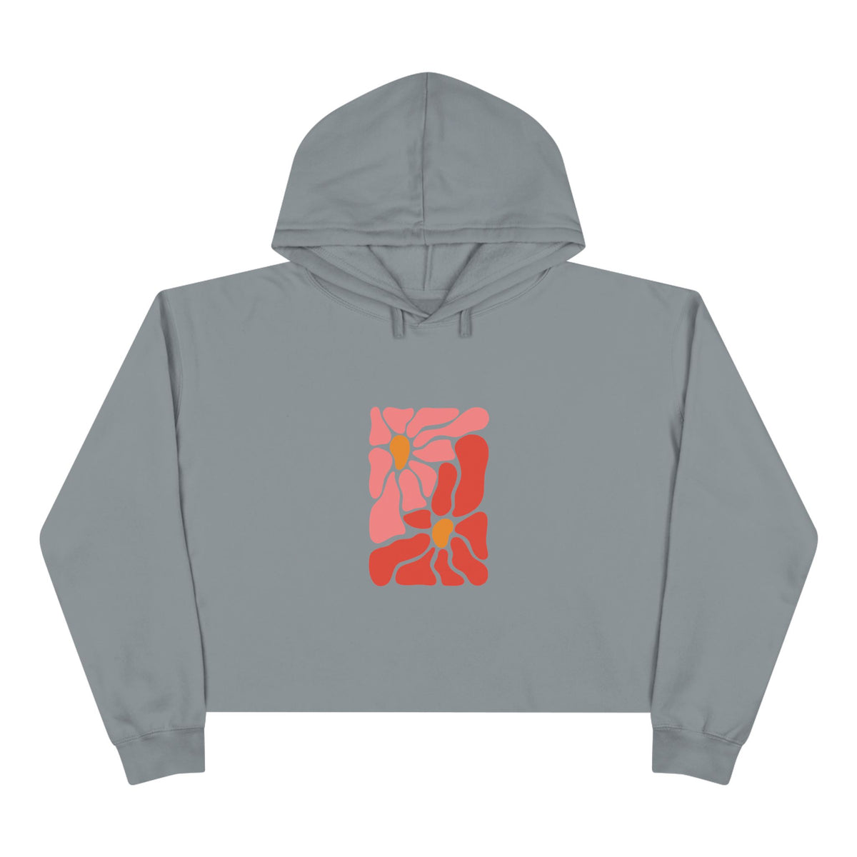 Pink Retro Flower Graphic Crop Hoodie