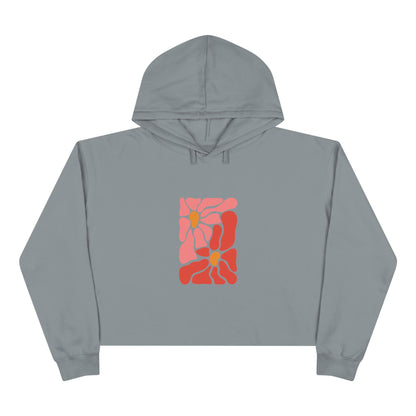 Pink Retro Flower Graphic Crop Hoodie