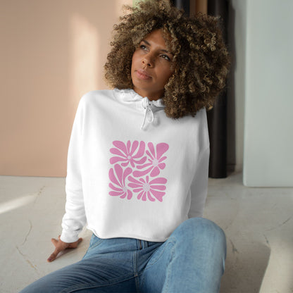 Pink Retro Floral Crop Hoodie