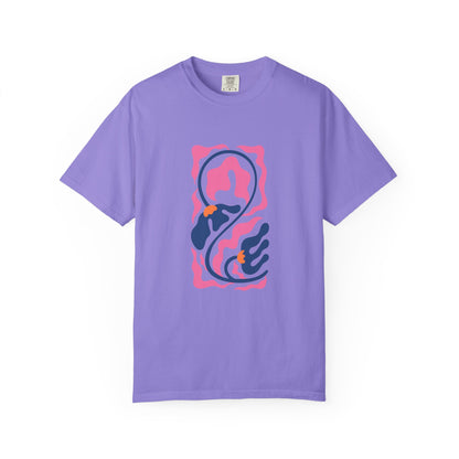 Pink Nautical Wave Graphic Garment-Dyed Women's T-Shirt