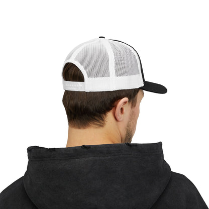 Black Snapback Trucker Cap with Vintage Skull Graphic
