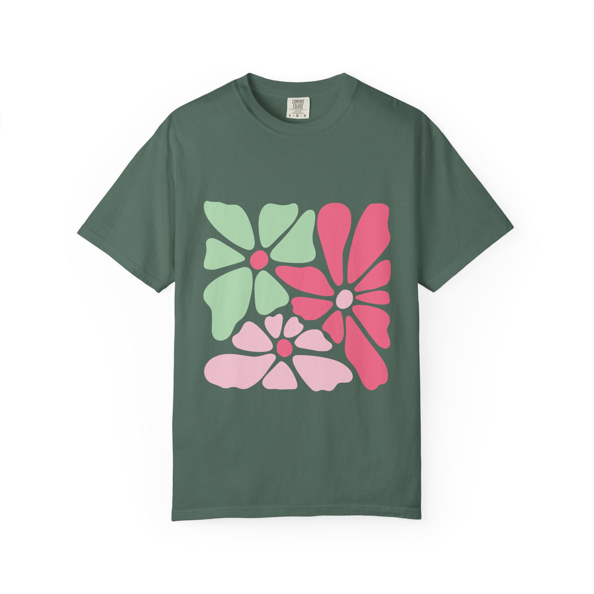 Floral Retro Block Print Garment-Dyed Women's T-Shirt