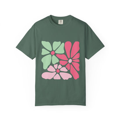 Floral Retro Block Print Garment-Dyed Women's T-Shirt