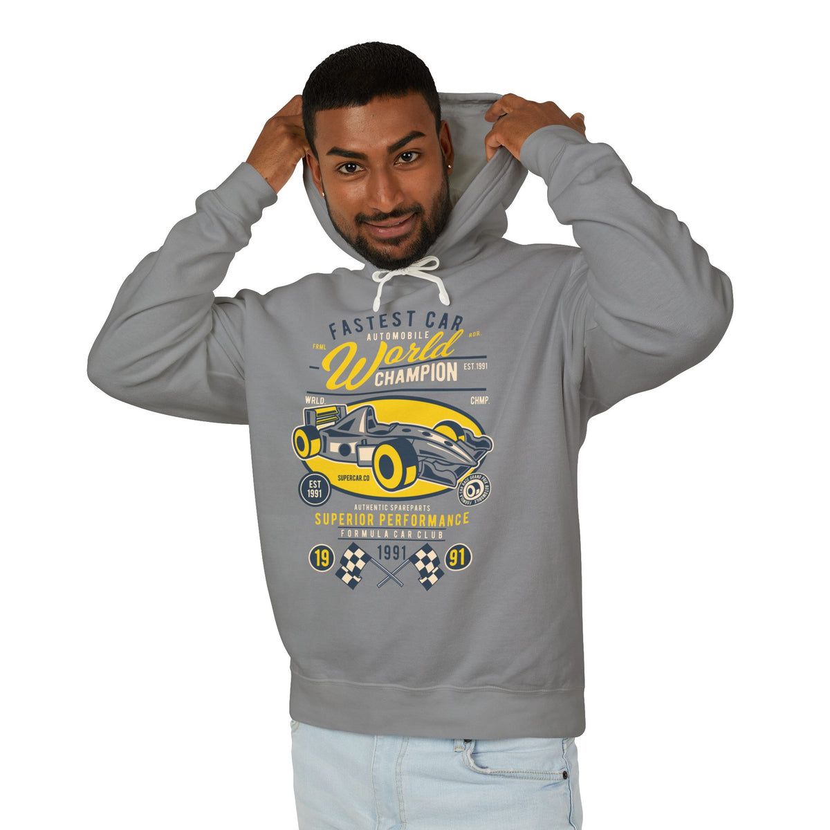 Fastest Car World Champion Vintage Auto Design Lightweight Hooded Sweatshirt