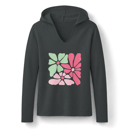 Floral Retro Block Print Long Sleeve Women's Hoodie