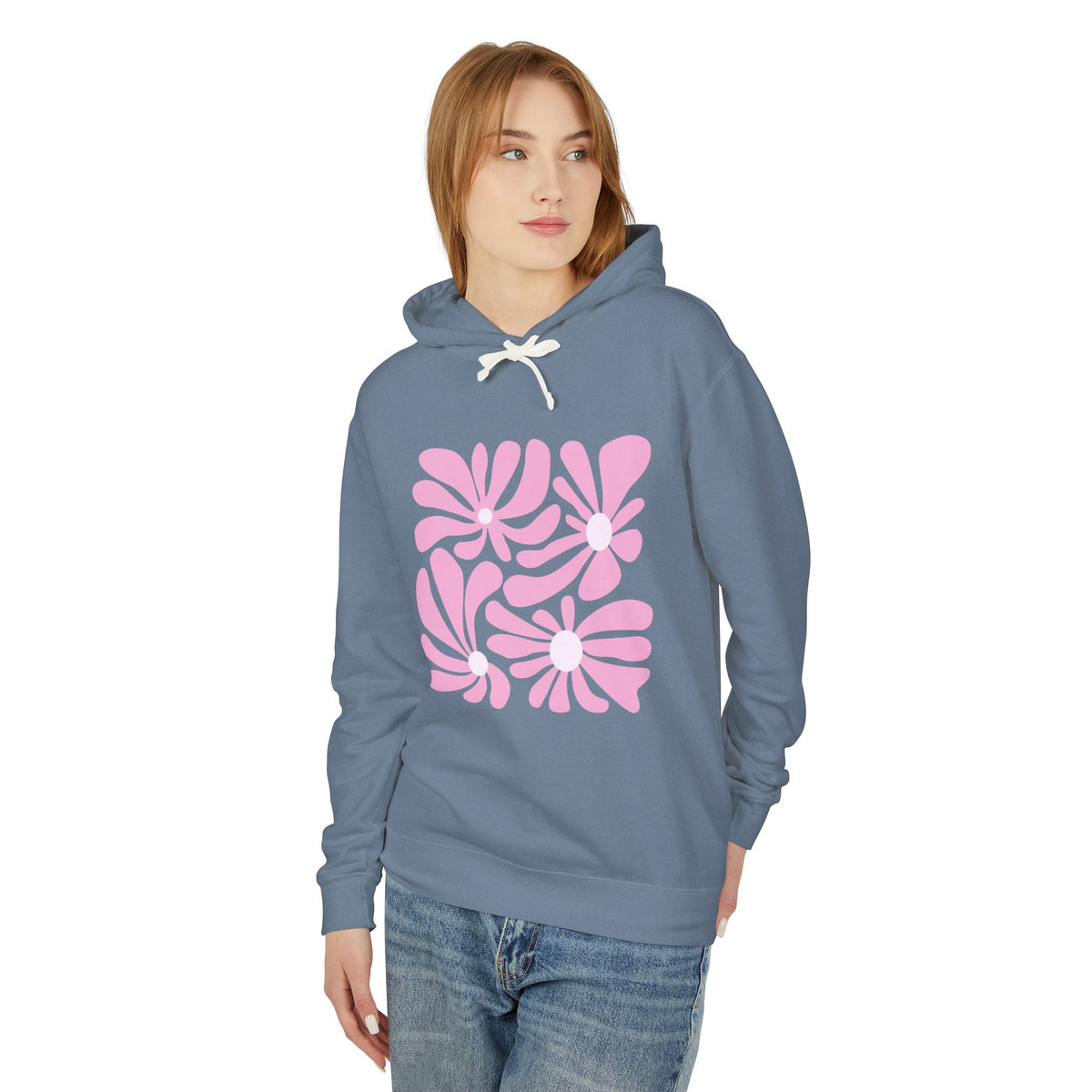 Pink Retro Floral Lightweight Women's Hooded Sweatshirt