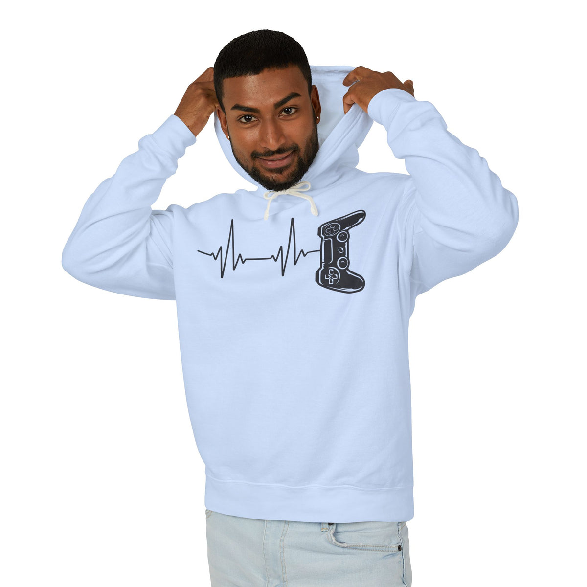 Video Game Controller ECG Lightweight Hooded Sweatshirt