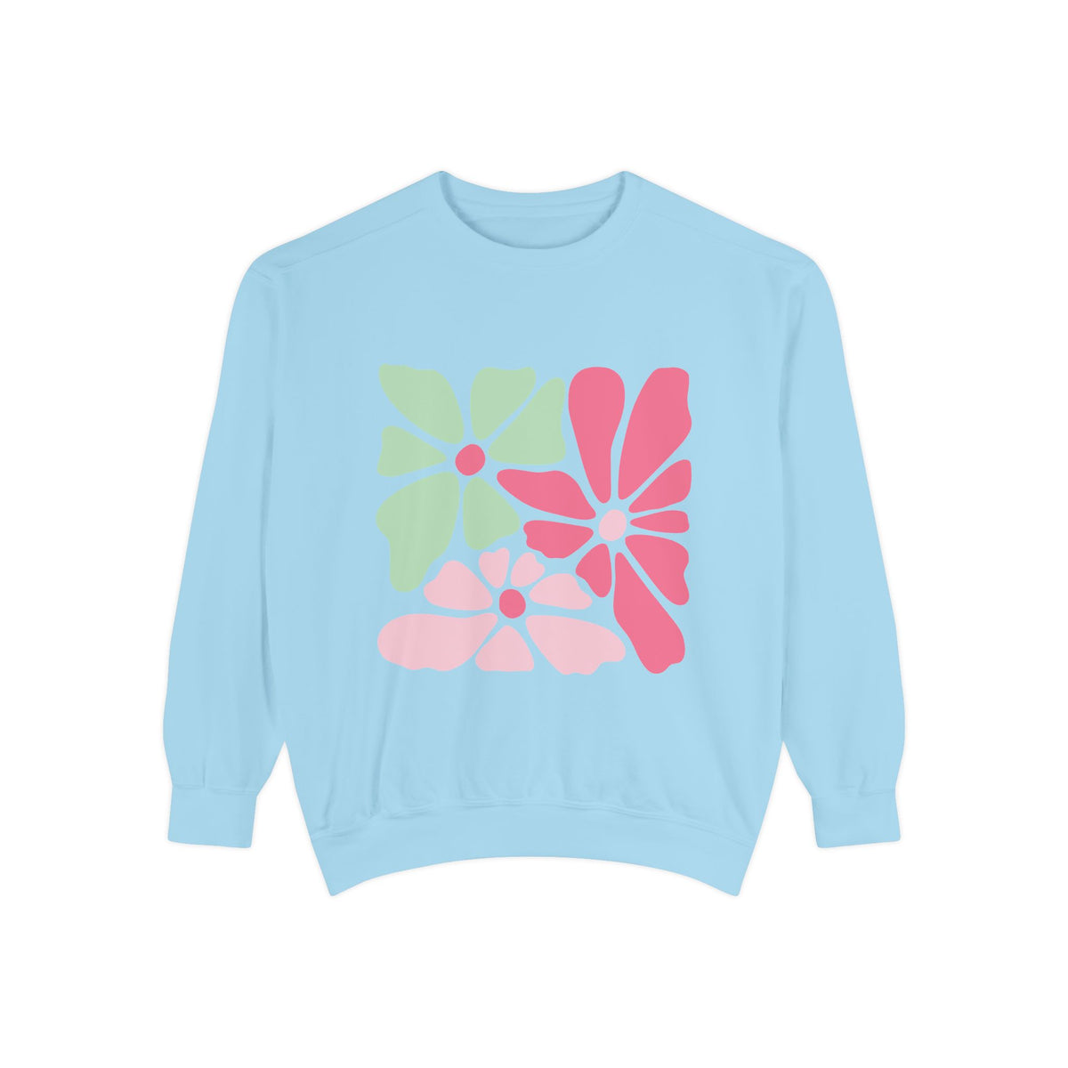 Floral Retro Block Print Garment-Dyed Women's Sweatshirt