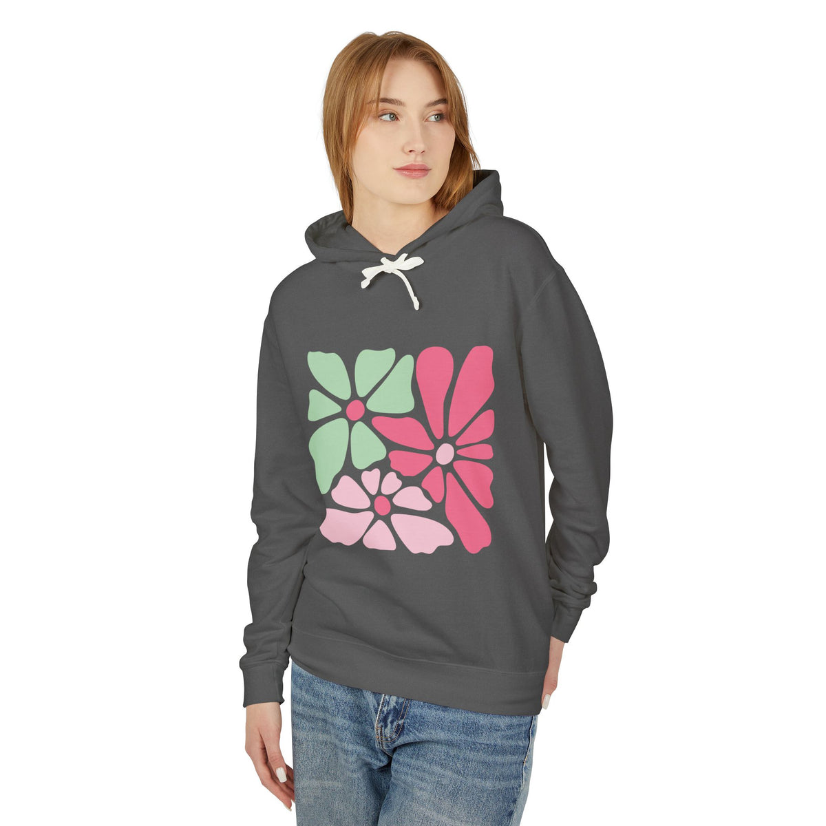 Floral Retro Block Print Lightweight Women's Hooded Sweatshirt