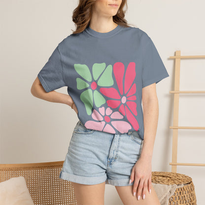 Floral Retro Block Print Garment-Dyed Women's T-Shirt