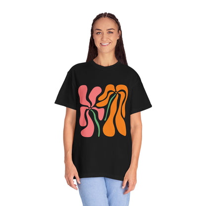 Groovy Pink & Orange Floral Garment-Dyed Women's T-Shirt