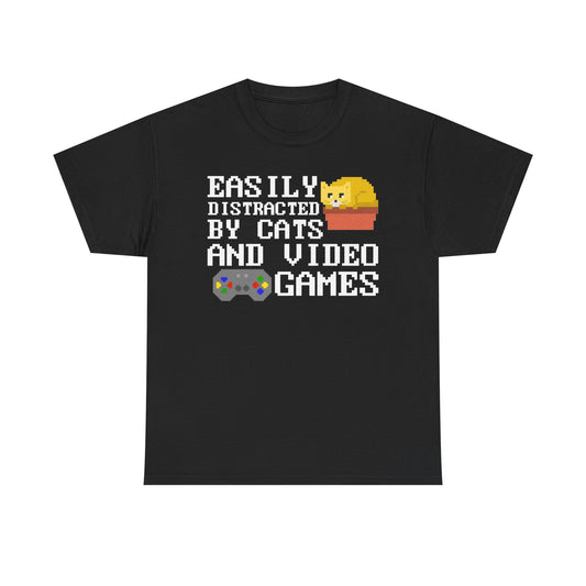 Easily Distracted By Cats And Video Games T-Shirt
