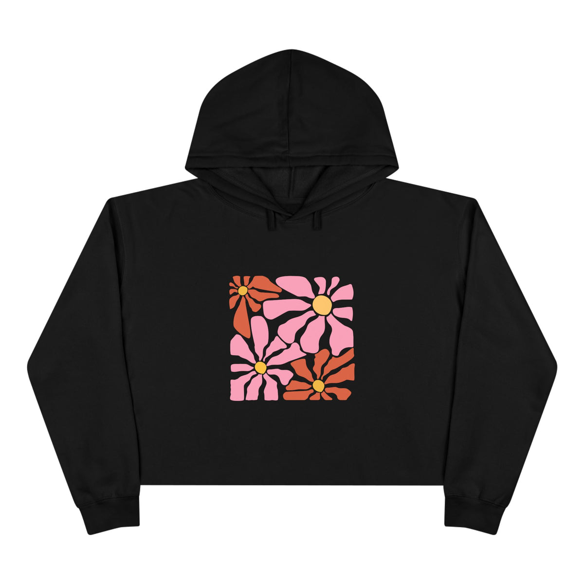 Retro Pink Daisy Graphic Crop Hoodie