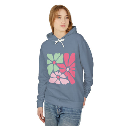 Floral Retro Block Print Lightweight Women's Hooded Sweatshirt