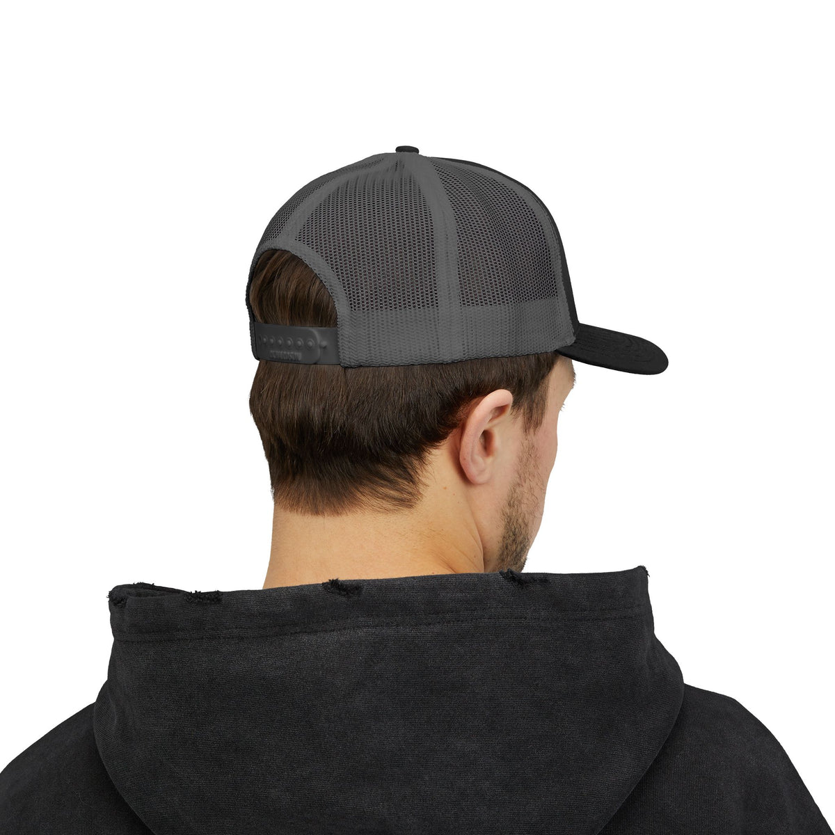 Black Snapback Trucker Cap with Vintage Skull Graphic