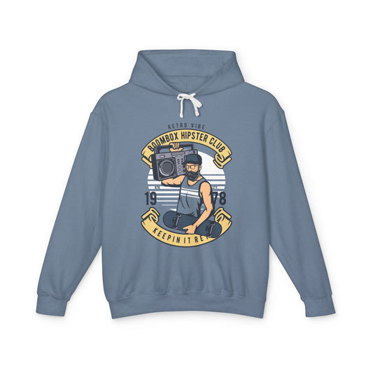Retro Vibe Hipster Boombox Club Lightweight Hooded Sweatshirt