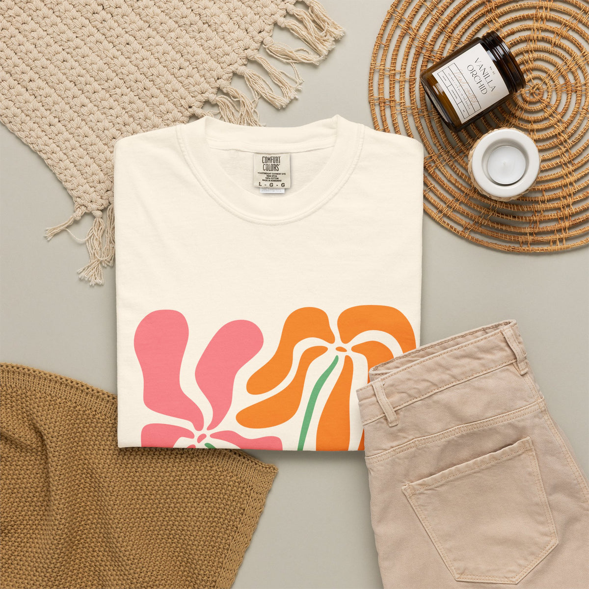 Groovy Pink & Orange Floral Garment-Dyed Women's T-Shirt