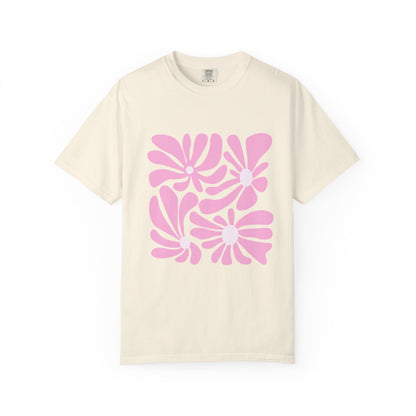 Pink Retro Floral Garment-Dyed Women's T-Shirt