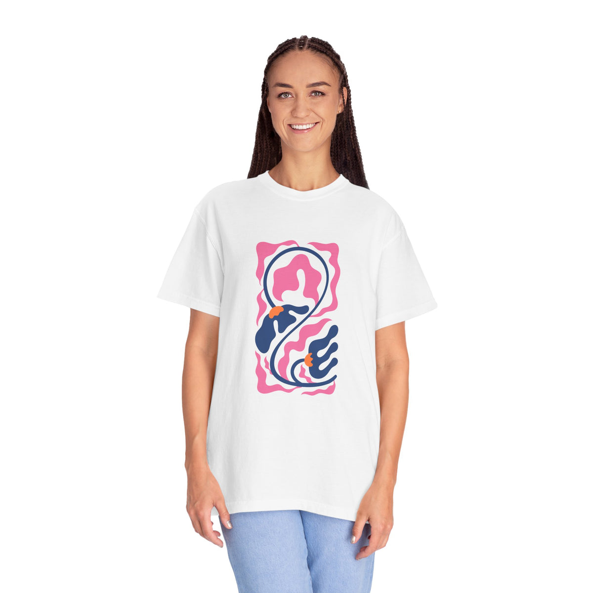 Pink Nautical Wave Graphic Garment-Dyed Women's T-Shirt