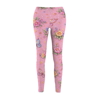 Pink Floral Butterfly Women's Casual Leggings