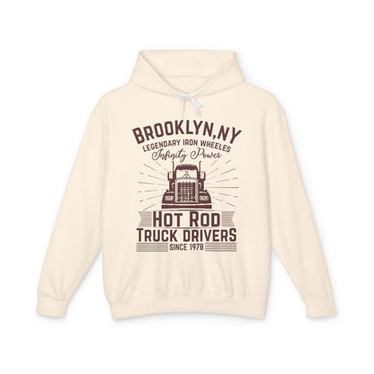 Brooklyn NY Hot Rod Truck Drivers Lightweight Hooded Sweatshirt