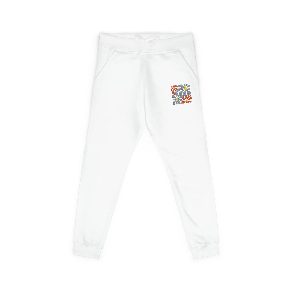 Retro Pink Daisy Graphic Embroidered Women's Fleece Sweatpants