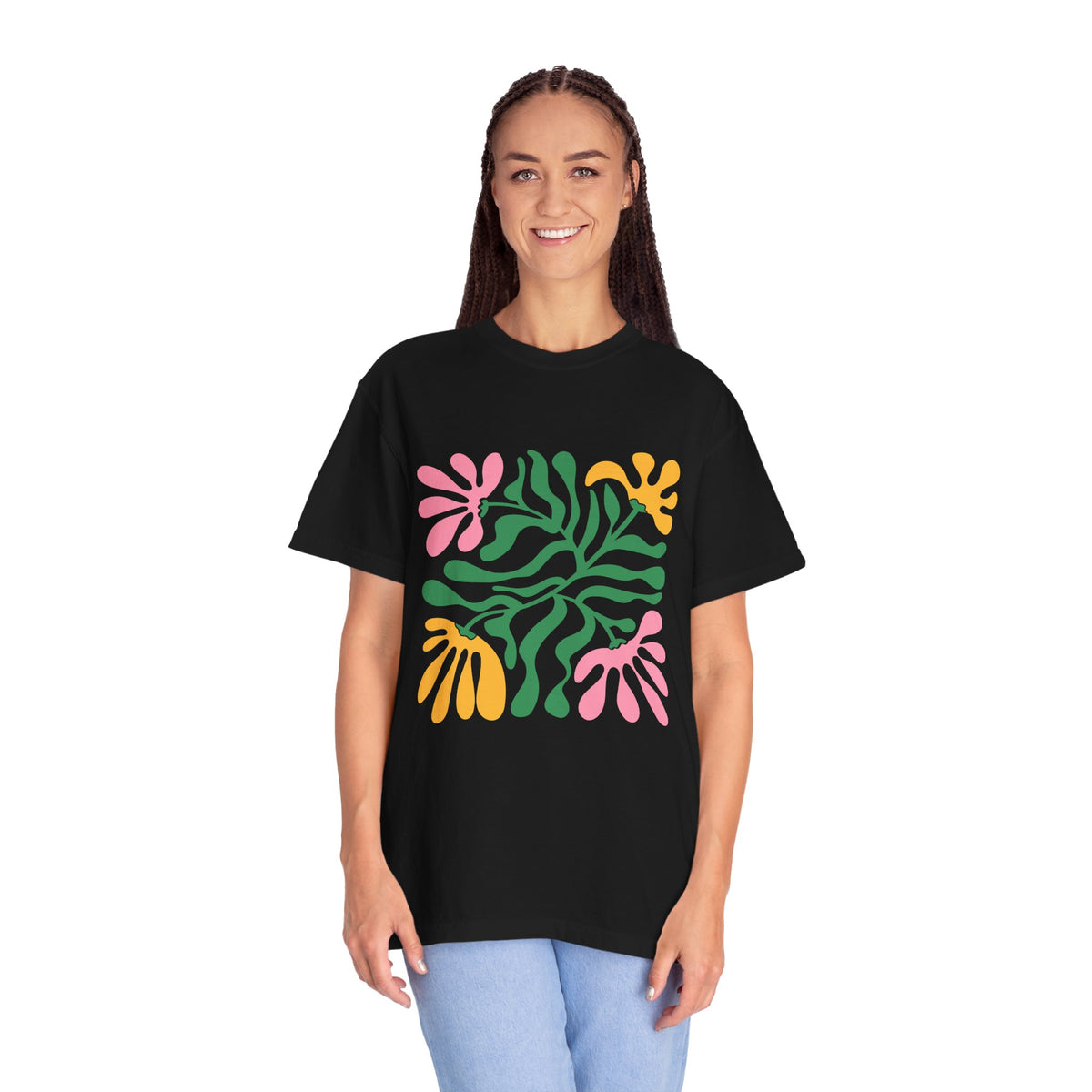 Floral Cutout Abstract Garment-Dyed Women's T-Shirt