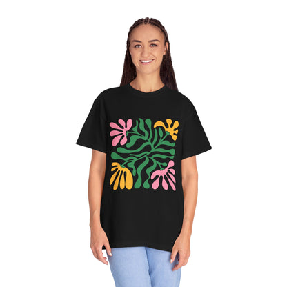 Floral Cutout Abstract Garment-Dyed Women's T-Shirt