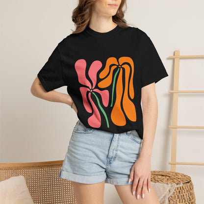 Groovy Pink & Orange Floral Garment-Dyed Women's T-Shirt