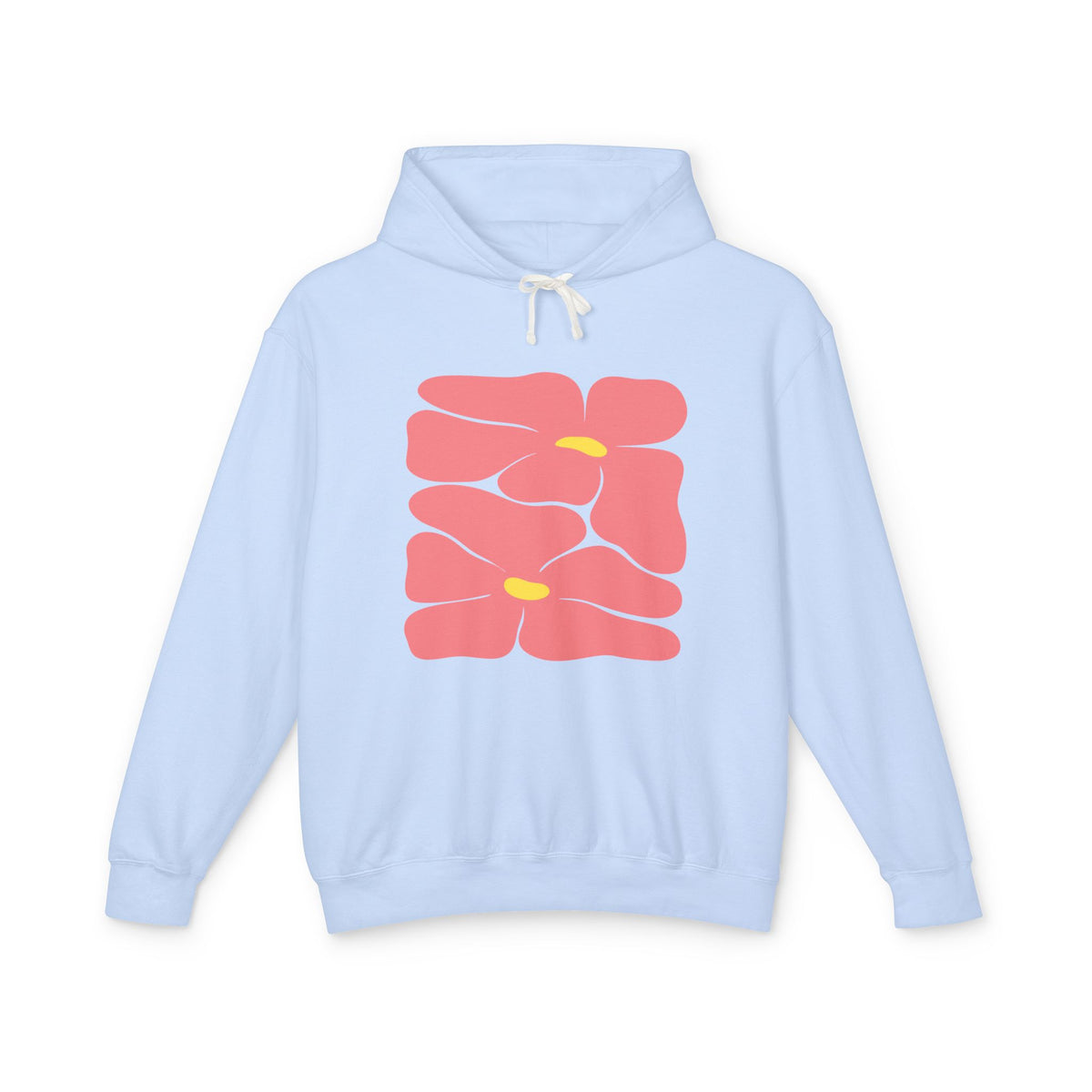 Pink Retro Flowers Graphic Lightweight Women's Hooded Sweatshirt